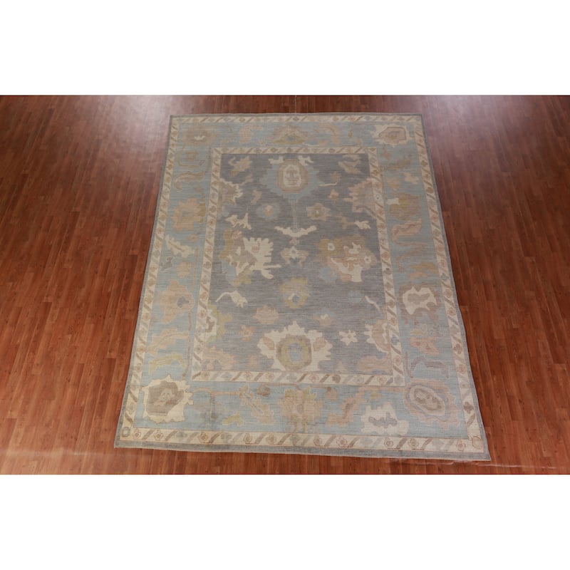 Hand Knotted Oriental 100% Wool Carpet Transitional All-Over Greys & Charcoal Oushak Area Rug - 11' 8'' X 8' 6''