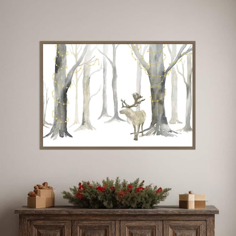 Christmas Forest landscape by Tara Reed Framed Canvas Wall Art Print - Sylvie Dark Gold