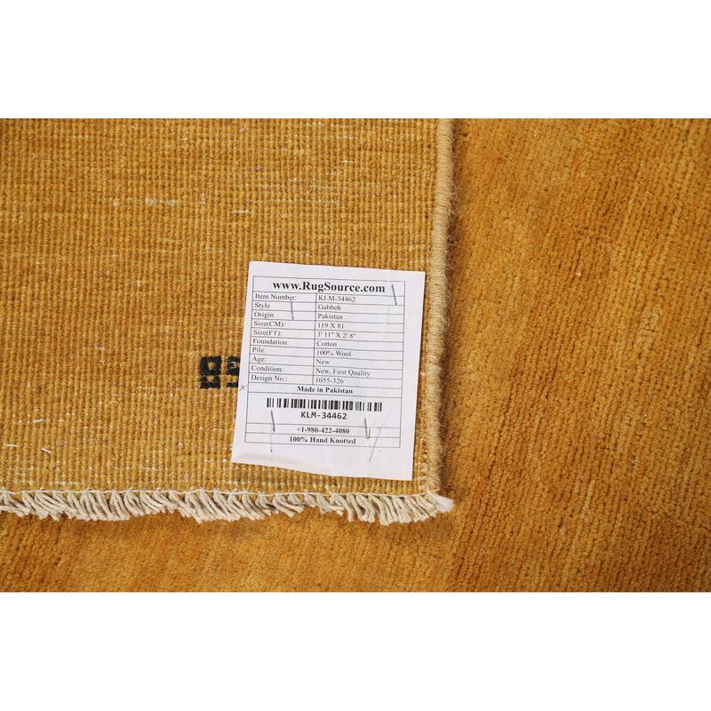 Yellow Gabbeh Modern Accent Rug Handmade Wool Carpet - 2'8" x 3'11"