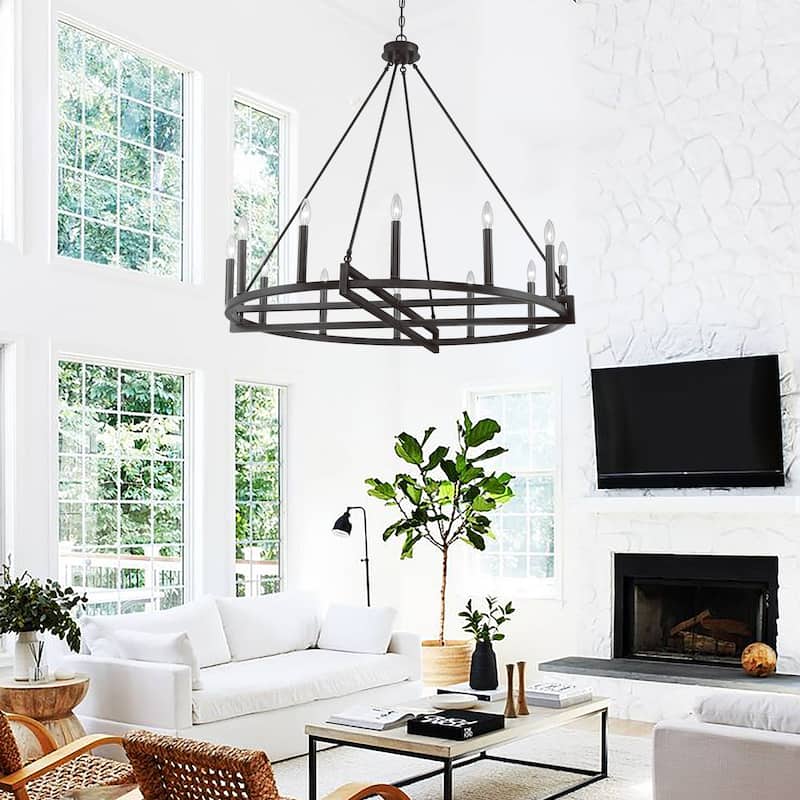 Acroma 12 Light 41In Modern Farmhouse Wagon Wheel Chandelier-UL Certified