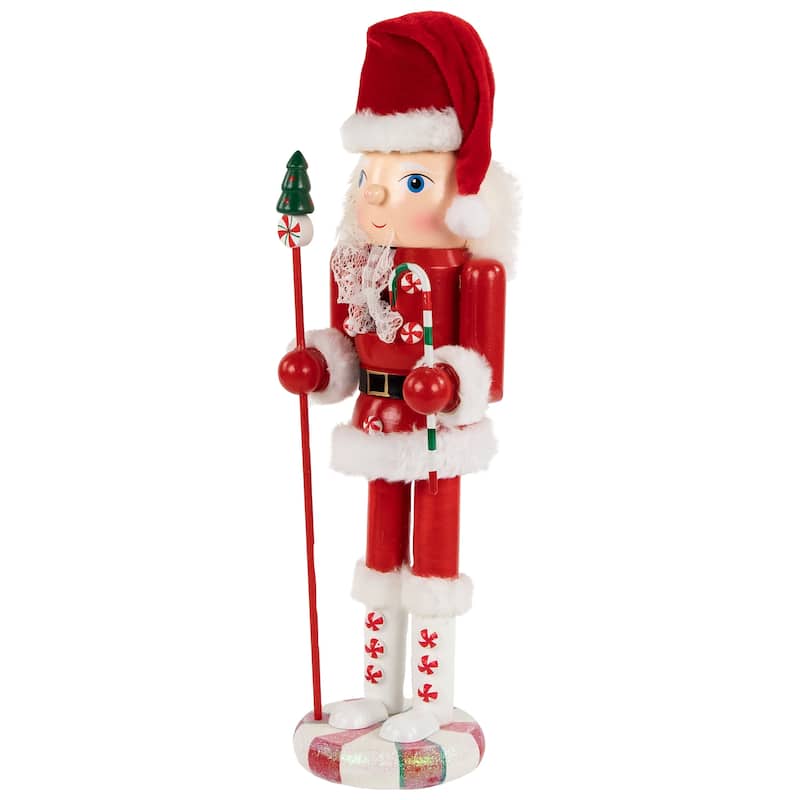 13.75" Red White Peppermint Twist Mrs. Claus Wood Christmas Nutcracker