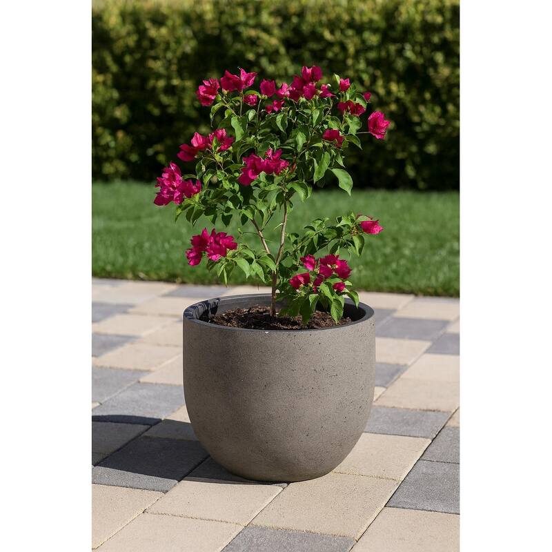 Grigio XL New Egg Planter 21.75"W x 18"H Fiberglass Stone Resin, Lightweight, Frost & UV Resistant