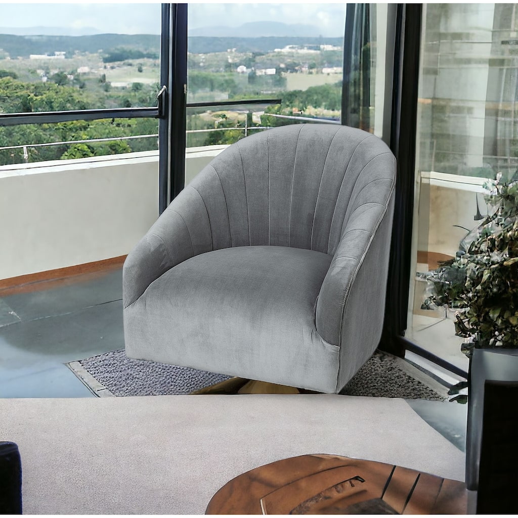 HomeRoots Gray Velet Covered Seat Accent Chair With Gold Swivel Base - 29' X '31' X '28.5