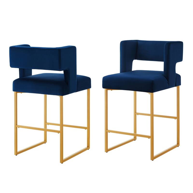 Set of 2 Velvet Counter Height Bar Stools with Backrest and Footrest
