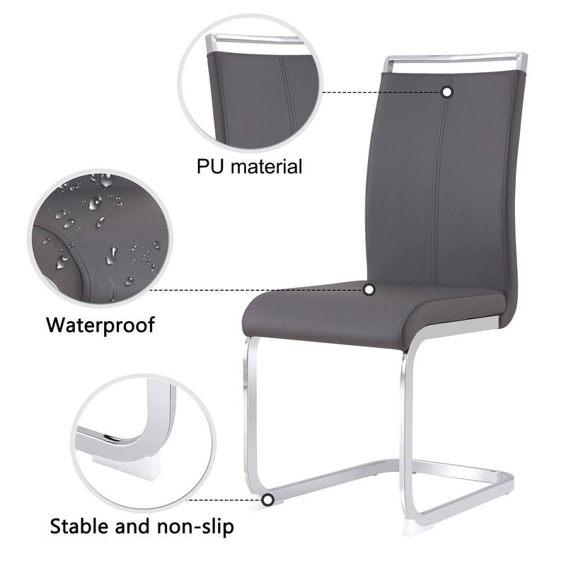 Modern PU Faux Leather High Back Dining Chairs with C-shaped Tube Chrome Metal Legs