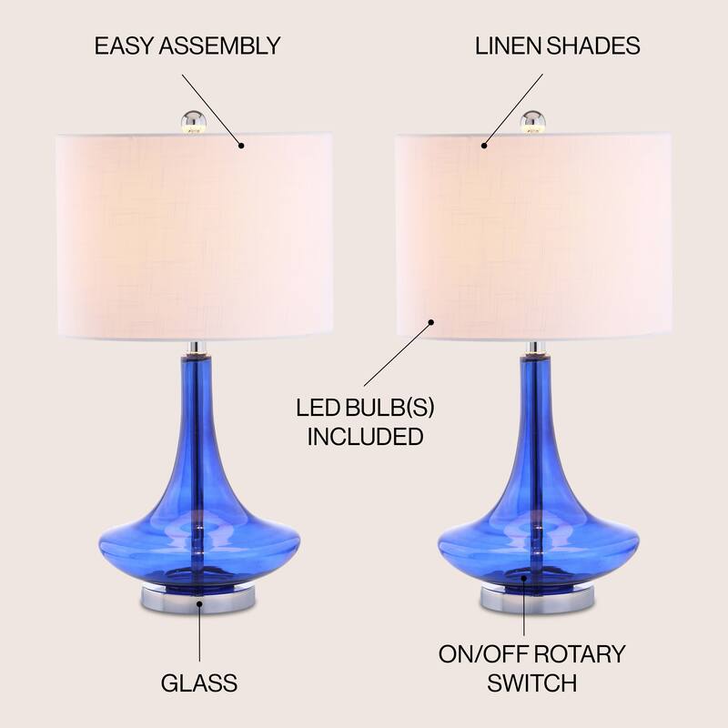 Ames 25.5" Glass Teardrop LED Table Lamp, Mercury Silver/Chrome (Set of 2) by JONATHAN Y