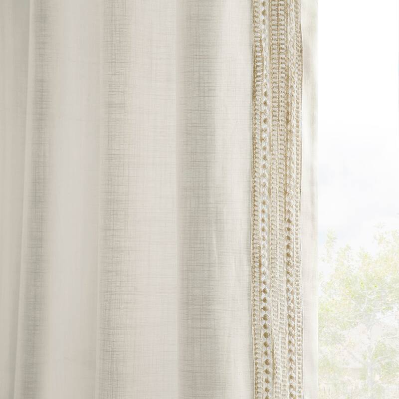 Exclusive Fabrics Bordered Textured Cotton Curtains For Bedroom & Living Room Curtains - Single Panel Drapes