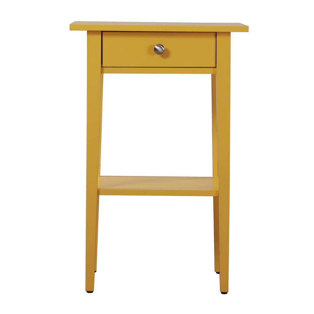 1-Drawer Yellow Nightstand with Open Shelf, 28 Inch Easy Assembly Wood Bedside Table for Bedroom Decor