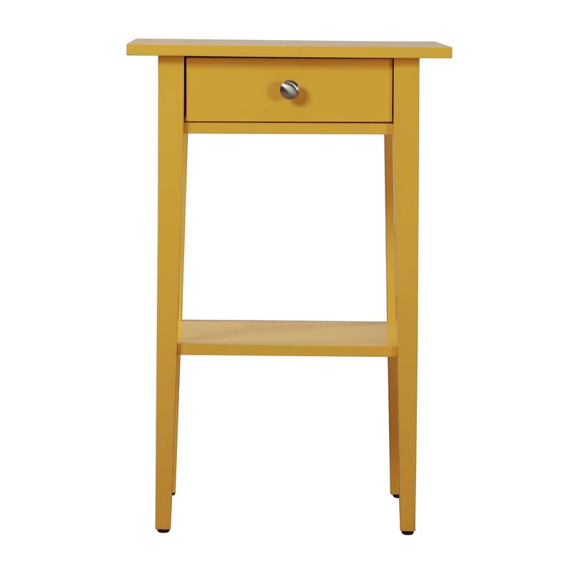 1-Drawer Yellow Nightstand with Open Shelf, 28 Inch Easy Assembly Wood Bedside Table for Bedroom Decor