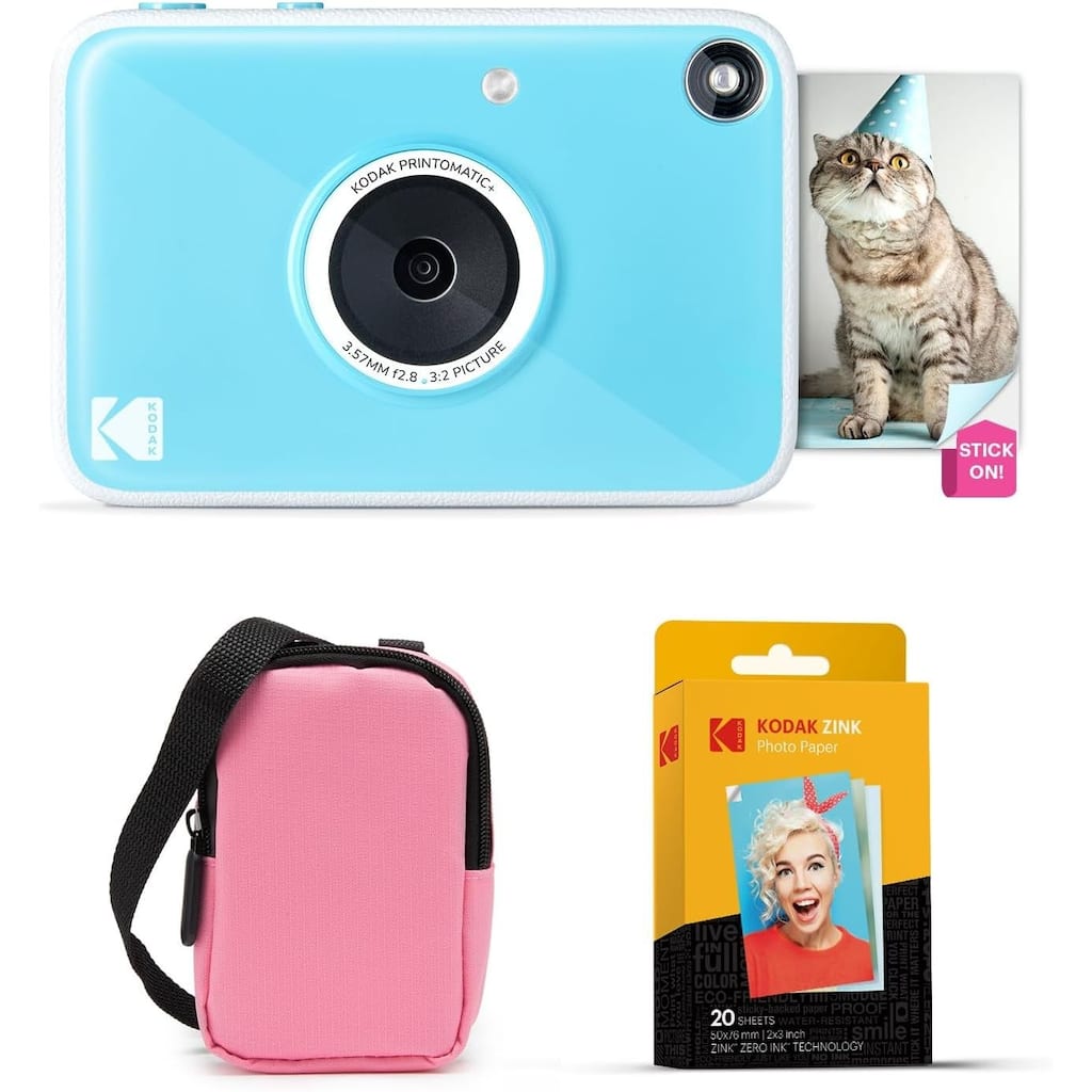 KODAK Printomatic+ Instant Camera Bundle 10MP w/ Pink Case & 20 Zink Paper