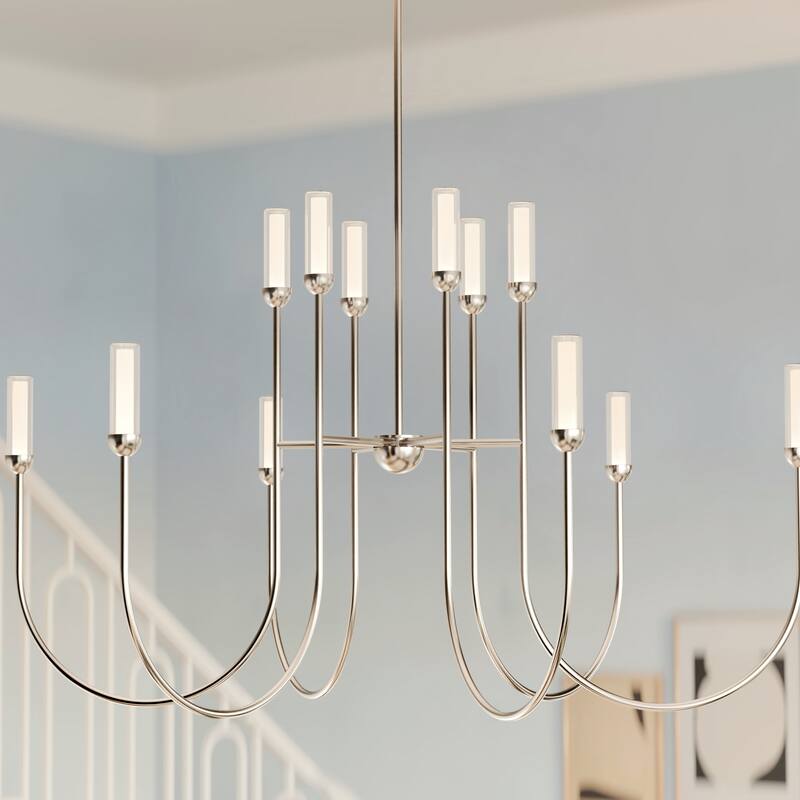 Moraine 50 Inch LED 12 Light 2-Tier Chandelier in Polished Nickel