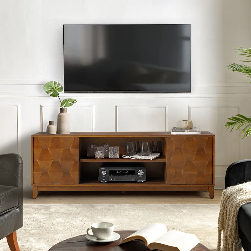 August Modern Media Console TV Stand with 2 Drawers and Sliding Doors for TVs up to 78" by HULALA HOME