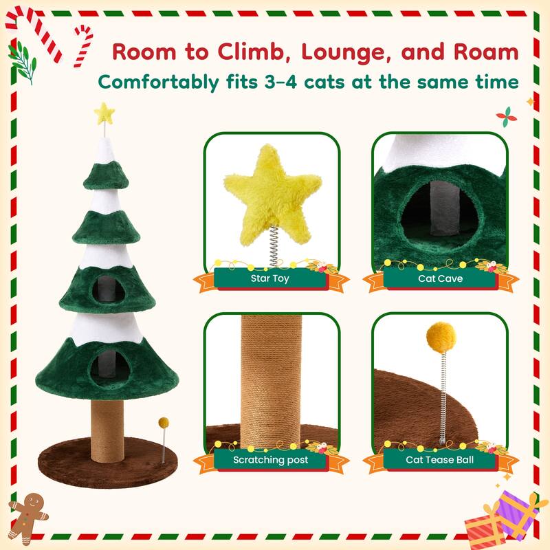 Christmas Tree Cat Tower for Indoor Cats - Green