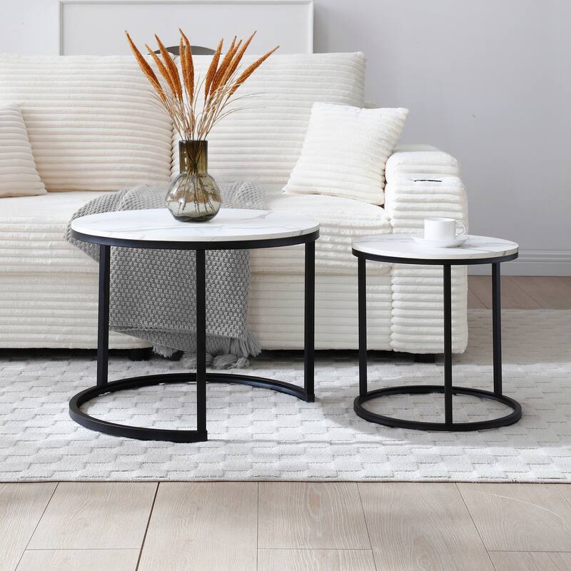 Set 2 Nesting Coffee Tables with Metal Frame