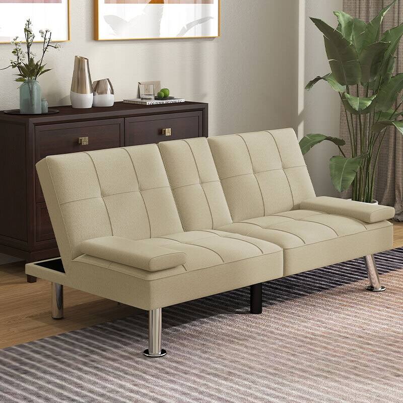 Linen Upholstered Modern Convertible Folding Futon Sofa Bed for Compact Living Space