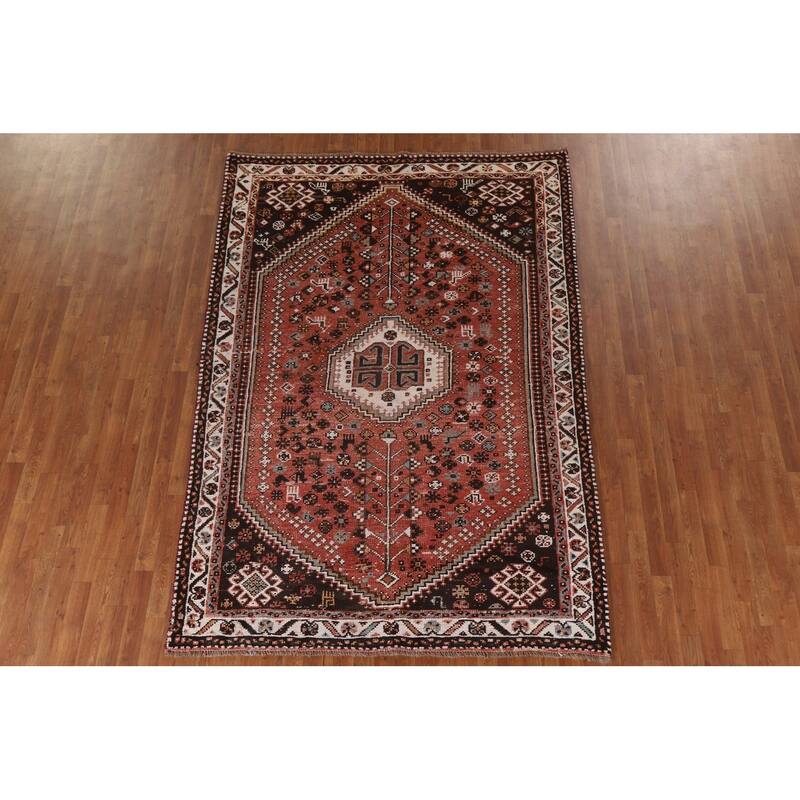 Animals Tribal Qashqai Persian Vintage Rug Hand-Knotted Wool Carpet - 6'4"x 9'1"