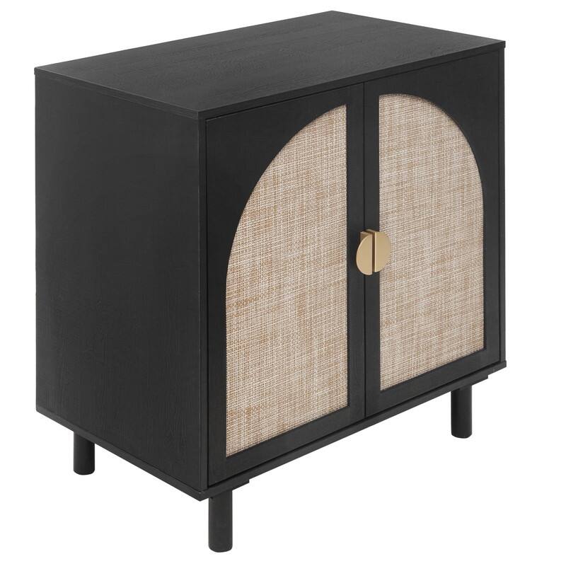 Rustic Style Living Room Storage Cabinet with Rattan Decorative Doors