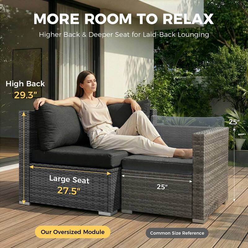 Outdoor Sectional Conversation Set PE Wicker with Double Chaise Lounge, 60,000 BTU Fire Pit Table