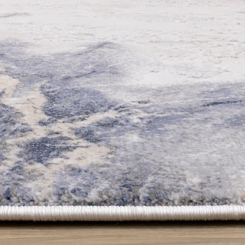 London Collection - Blue Cream Foamy Ocean Area Rug.