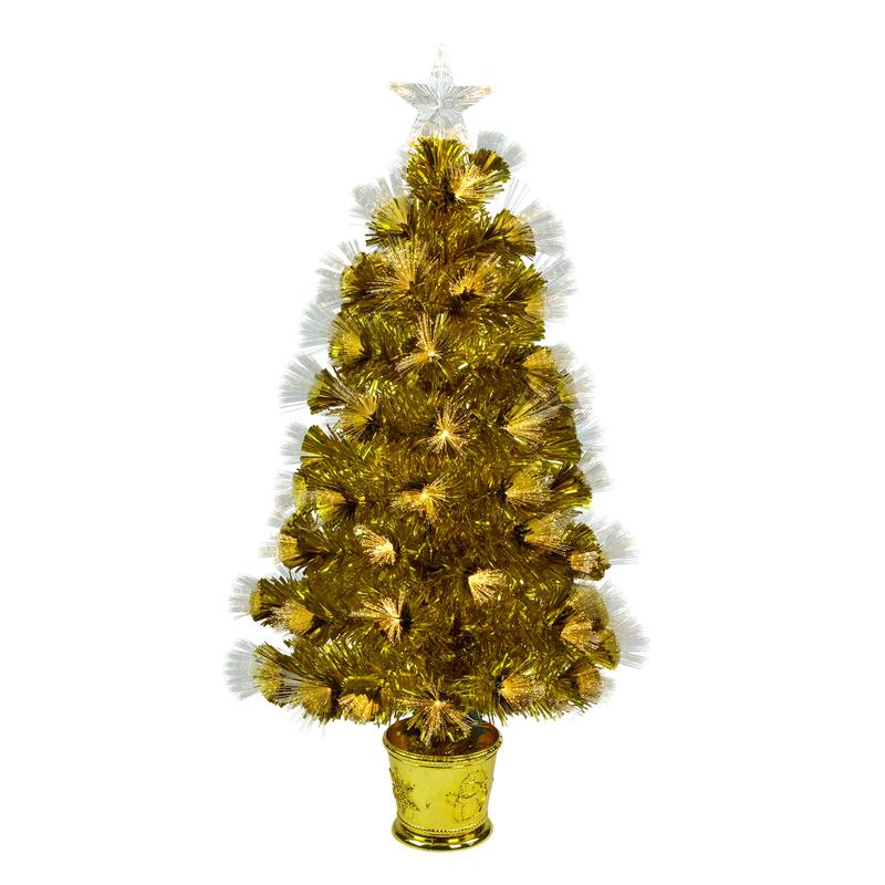 3' Pre-Lit Gold Fiber Optic Artificial Christmas Tree, White Lights - 3 Foot