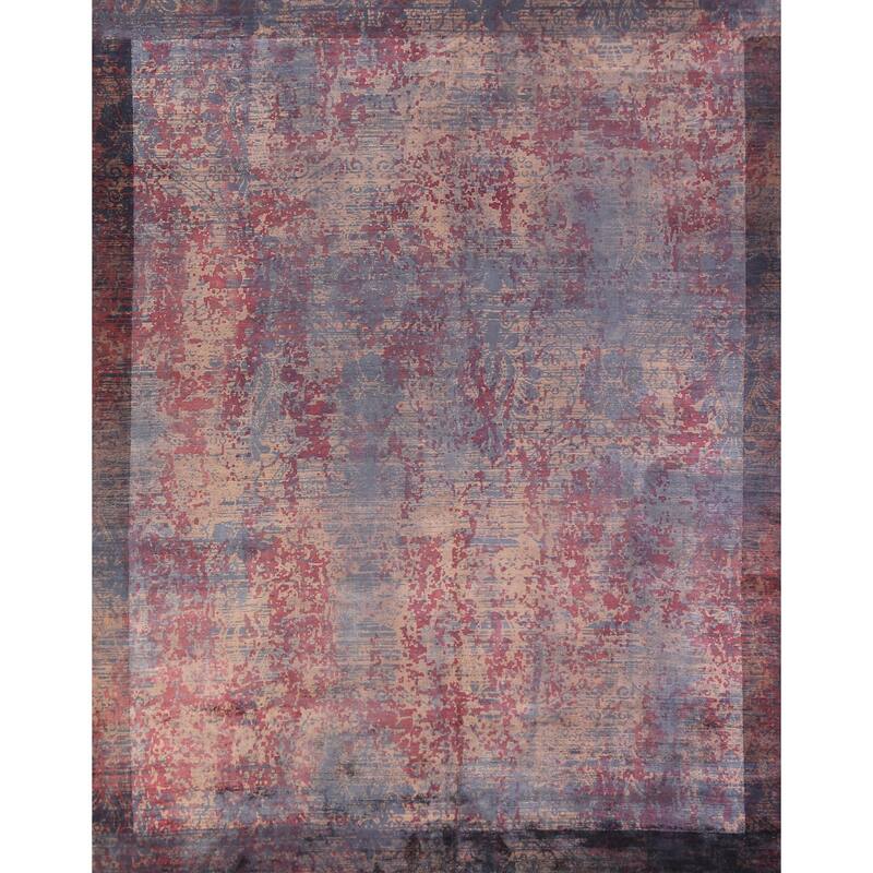 Contemporary Abstract Area Rug Handmade Indian Wool Carpet - 8'0"x 9'7"