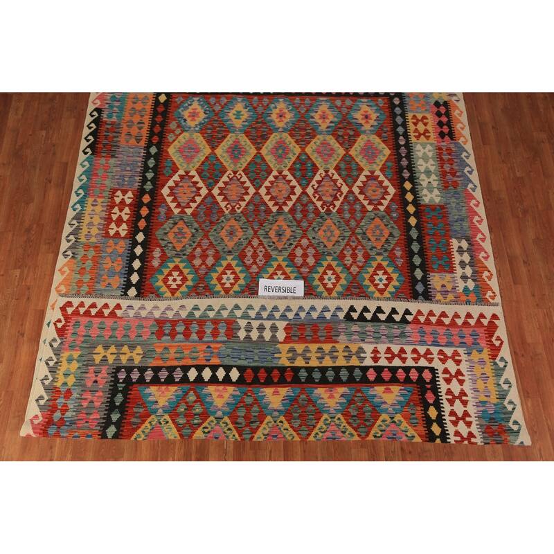 All-Over Kilim Oriental Area Rug Flatweave Orange Wool Carpet - 8'3"x 11'8"