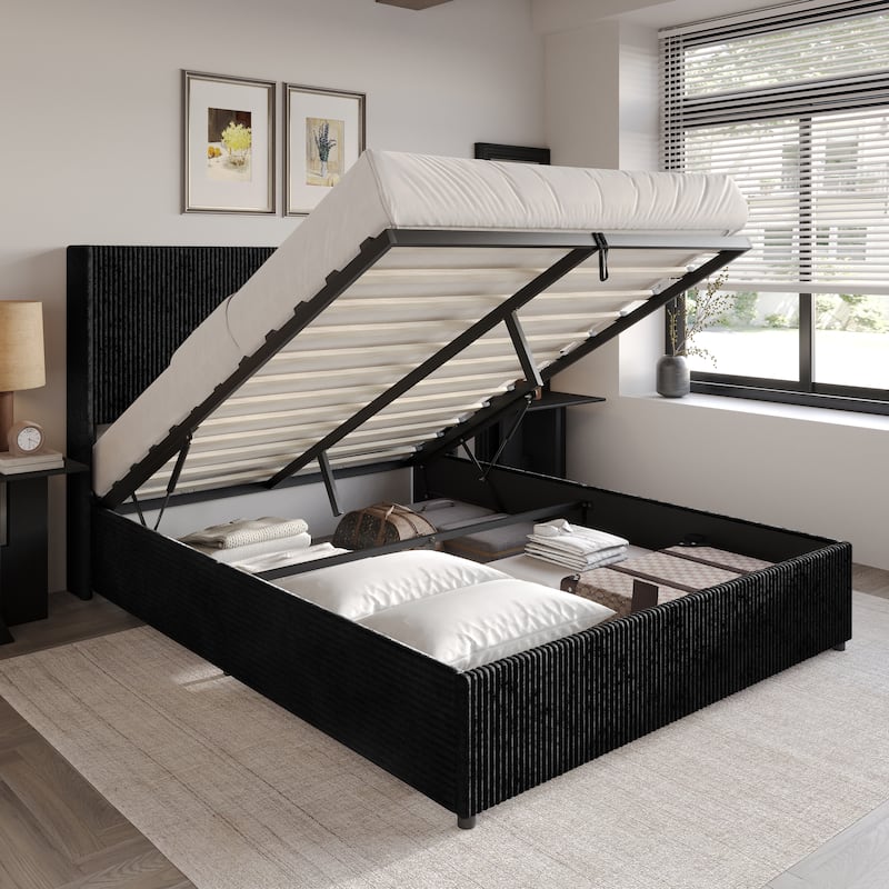 CraftPorch Luxury Wingback Platform Lift Up Storage Bed