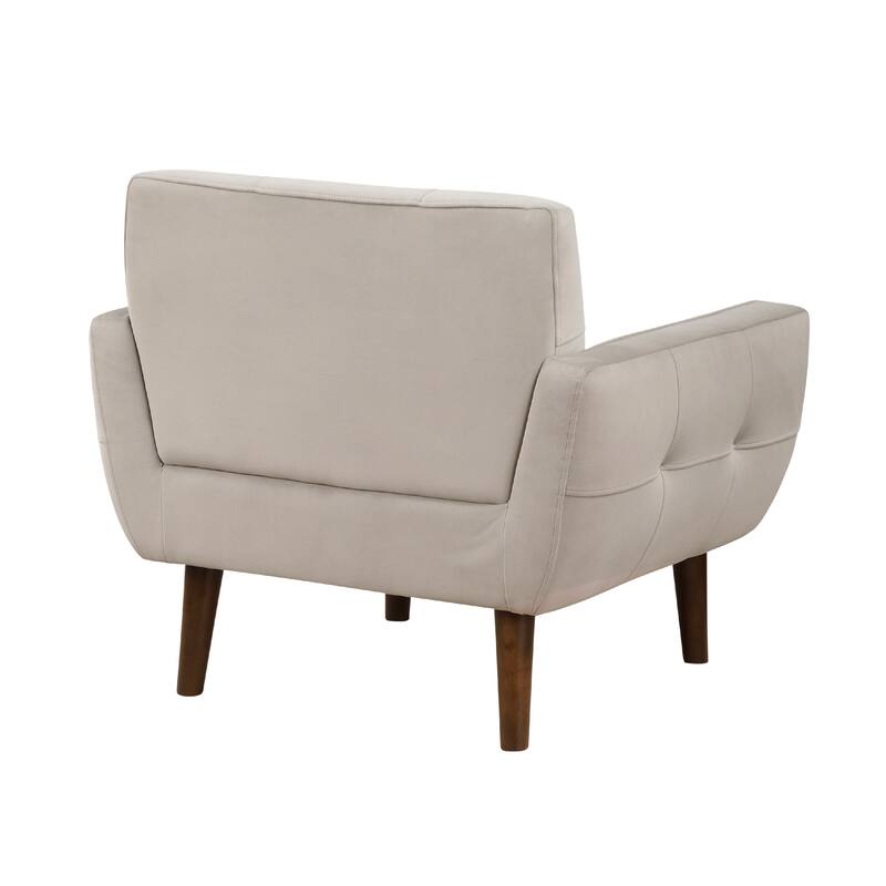 Roa Accent Armchair, Light Brown Velvet, Tufted Back w Tapered Legs