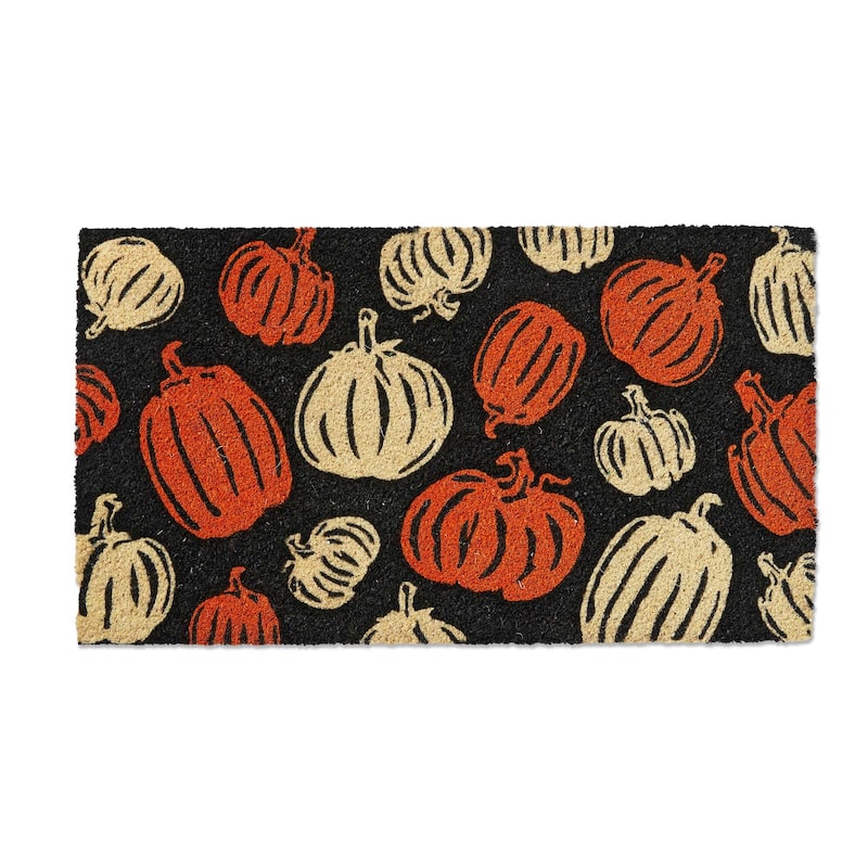 Thanksgiving Pumpkins PVC Coir Door Mat - Black Multi, Natural Coir, 30" x 17" x 1", Easy to Clean