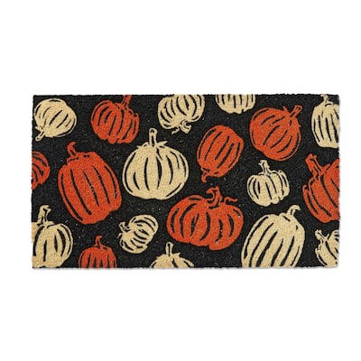 Thanksgiving Pumpkins PVC Coir Door Mat - Black Multi, Natural Coir, 30" x 17" x 1", Easy to Clean
