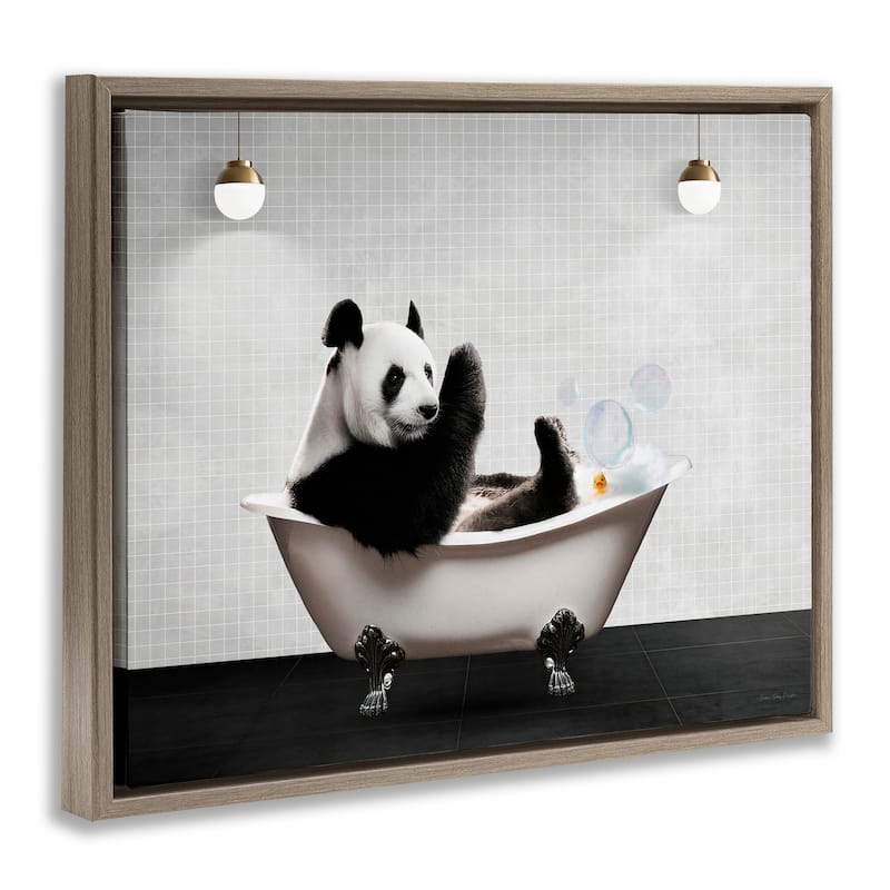 Stupell Panda in Modern Bubble Bath Framed Floater Canvas Wall Art Design By Seven Trees Design