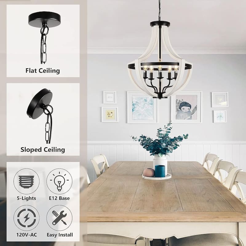 Rustic 4-Light Farmhouse Flush Mount Ceiling Lamp, Solid Wood and Metal Ceiling Fixture for Hallway or Living Room