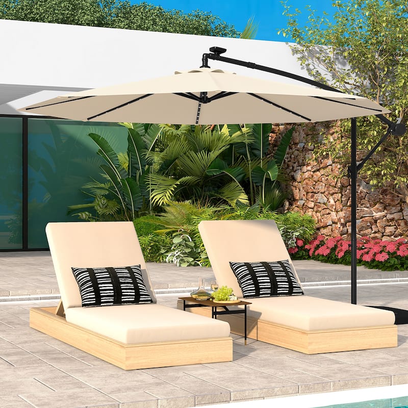 Gymax 10ft Solar Patio Umbrella Outdoor Offset Hanging Umbrella w/ 40