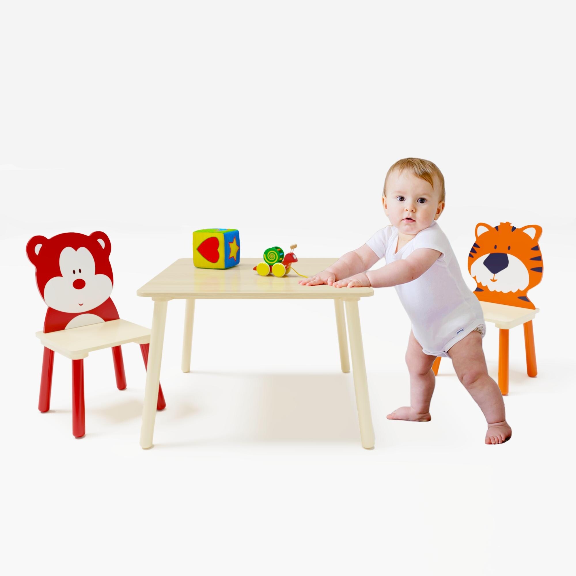 3pcs Activity Art Kids Table and Chair Set w 2 Cartoon Animals