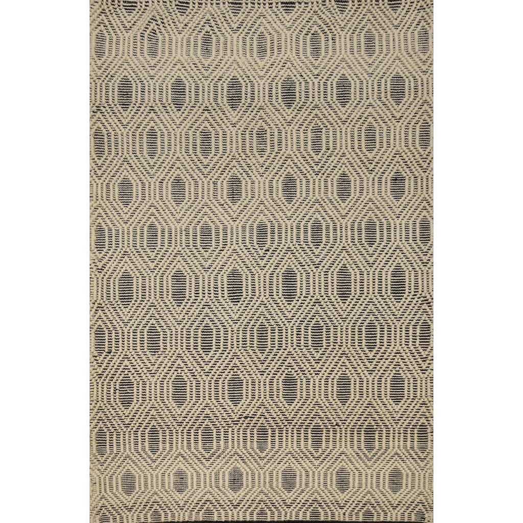 Hand Knotted Oriental 100% Wool Carpet Modern Geometric Beige & Ivories Modern Gotti Design Area Rug - 7' 5'' X 5' 3''