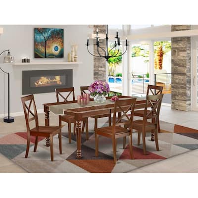 Art Nouveau Dining Set - 7Pc Rectangle Table & 6 Chairs - 60x78 Inch Table with Butterfly Leaf