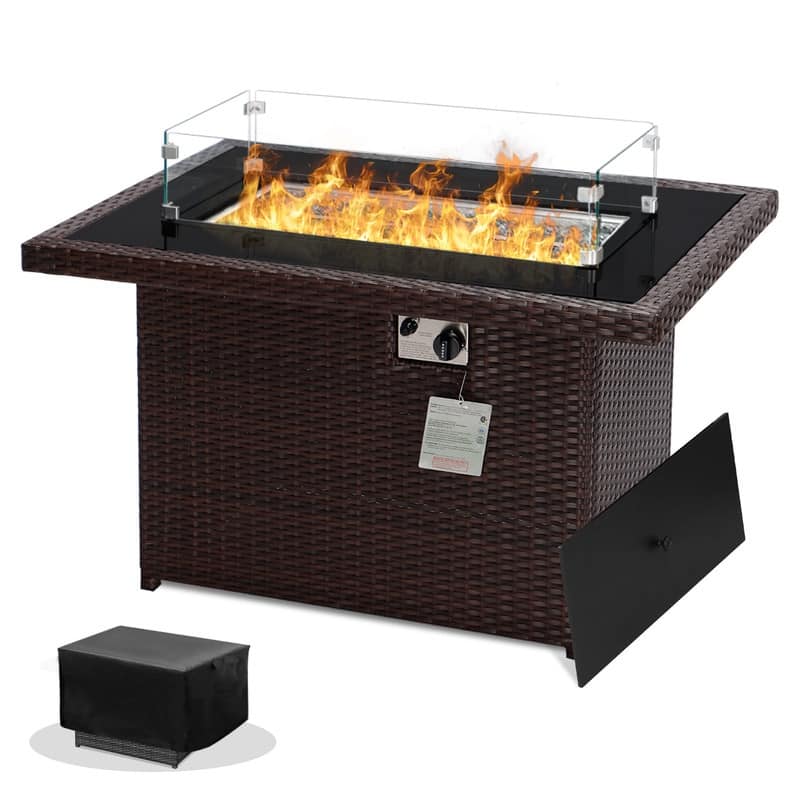 43" Wicker Propane Fire Pit Table, 60,000 BTU, NG Convertible
