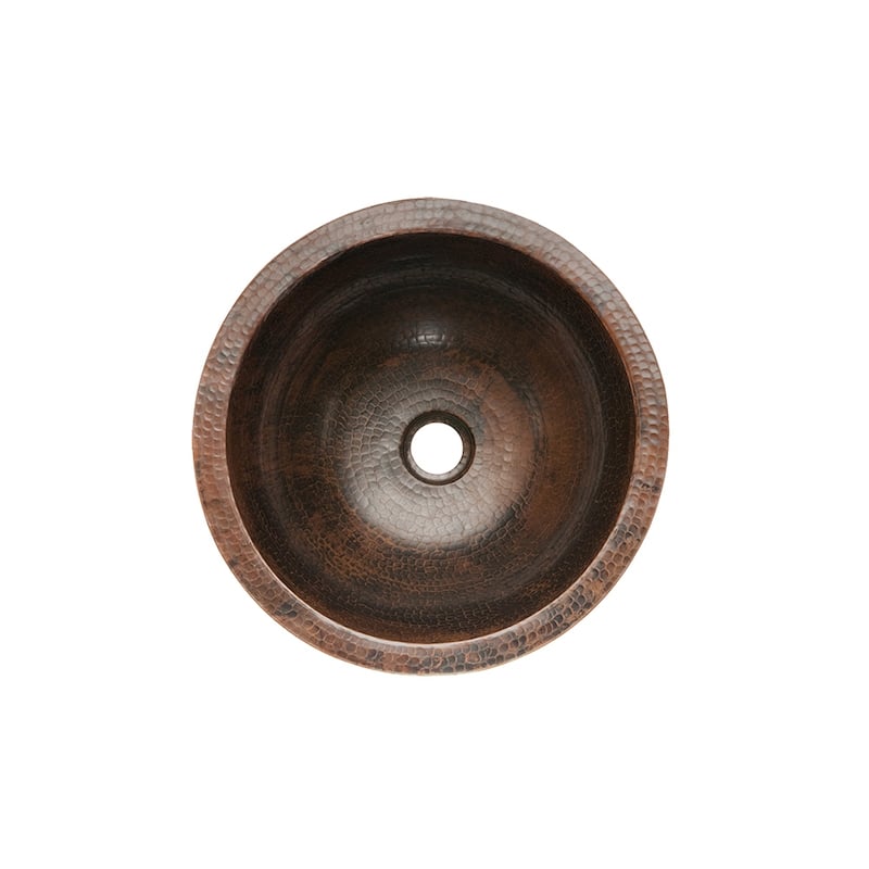 14-in Round Under Counter Hammered Copper Bathroom Sink (LR14FDB)