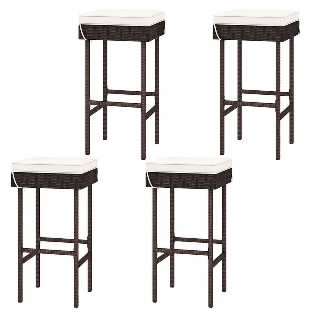 Gymax 4PCS Rattan Barstools Patio Wicker Bar Height Chairs w/ Footrest