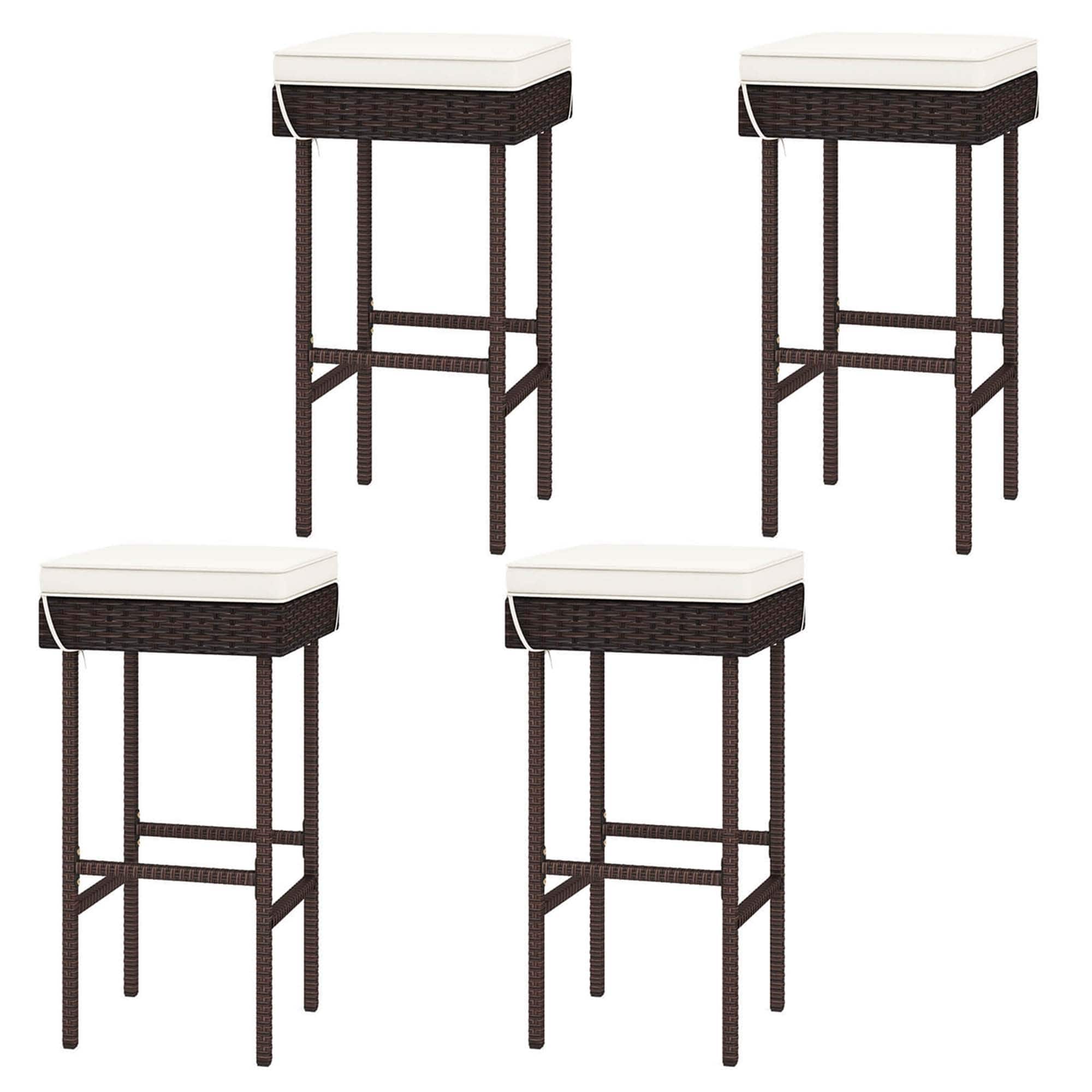 Gymax 4PCS Rattan Barstools Patio Wicker Bar Height Chairs w/ Footrest