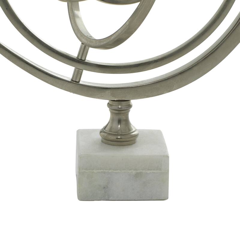 Aluminum Metal Armillary Globe with Marble Base - Silver - Roche River Decor