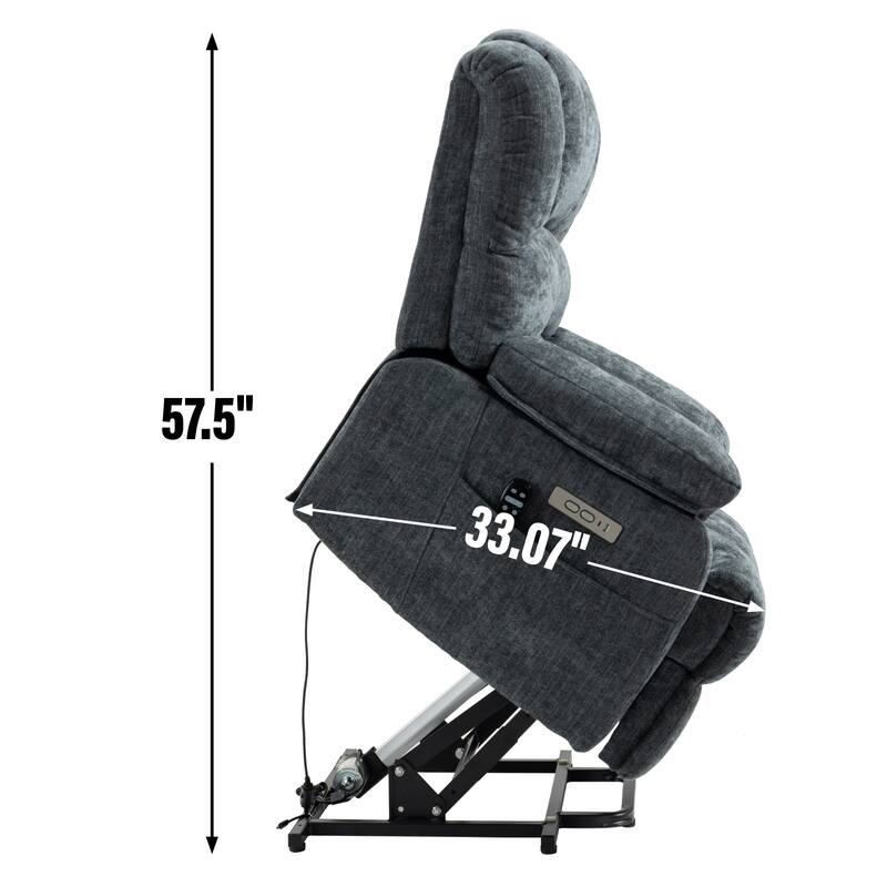 Roomfitters Oversized Power Lift Recliner Chair, Electric Massage Sofa with Heat, Large Chenille Stand Up Armchair, Blue Grey