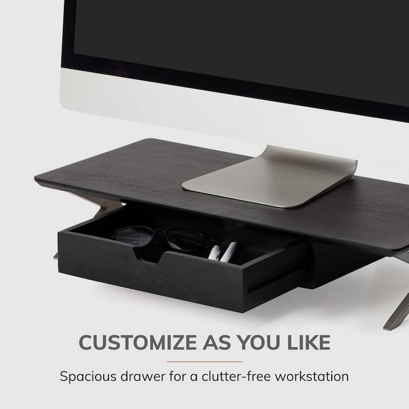 Jani Wood Monitor Stand Riser Desk - Ergonomic Design Stand, Desktop Organizer Table for Home, Office Workspace, Gaming Desk