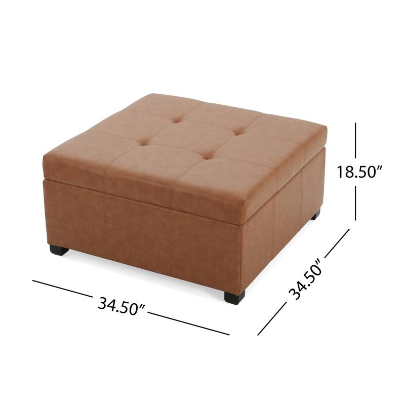 Faux Leather Tufted Storage Ottoman - Tan Multi-Functional Home Piece