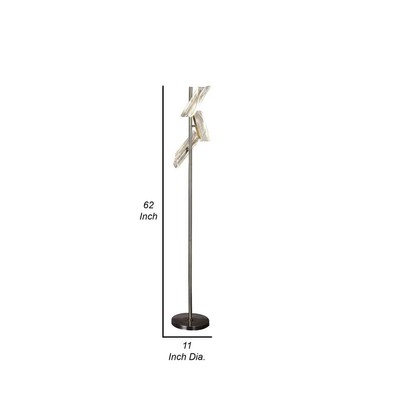 Spark 62 Inch Floor Lamp, 3 Cylindrical Glass Shades, Antique Brass, Gold