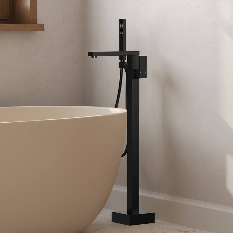 GRANDJOY 1-Handle Stylish Freestanding Tub Faucet with Hand Shower - Matte Black