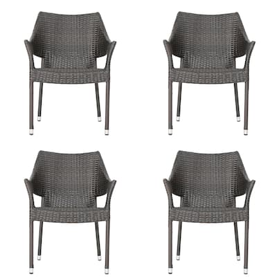 Outdoor Resin Wicker Chair Brown Stackable Weather Resistant 24 Inch No Assembly