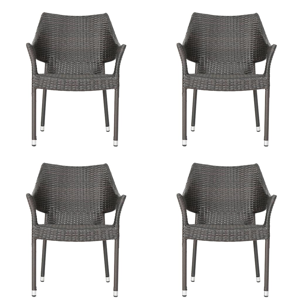Outdoor Resin Wicker Chair Brown Stackable Weather Resistant 24 Inch No Assembly