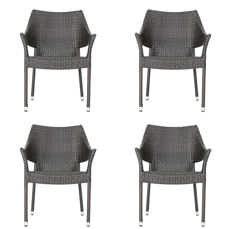 Outdoor Resin Wicker Chair Brown Stackable Weather Resistant 24 Inch No Assembly - Brown