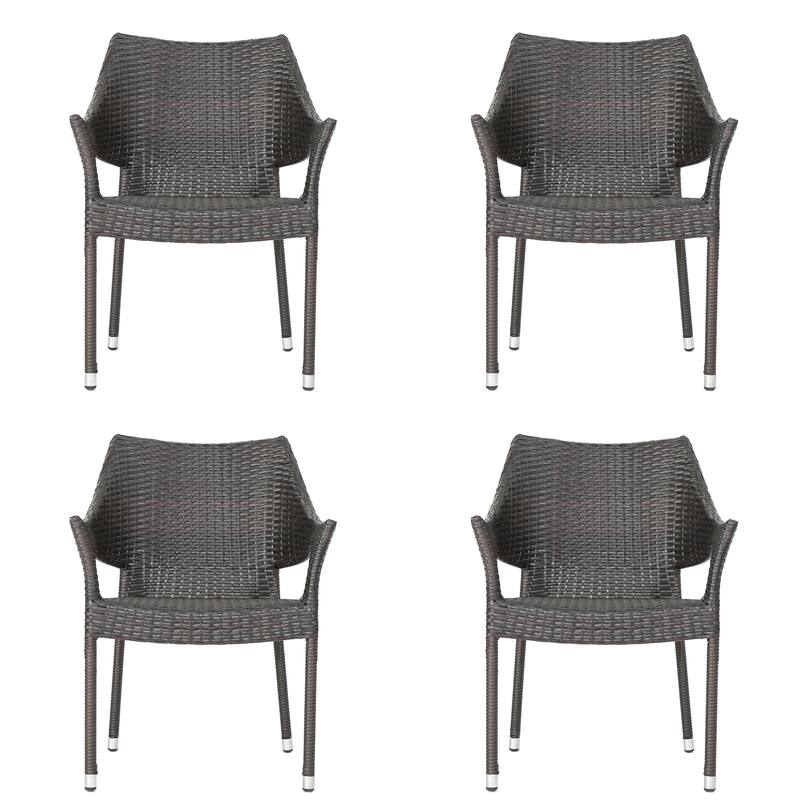 Roomfitters Outdoor Resin Wicker Stackable Chairs, Weather Resistant, Set of 4, Brown